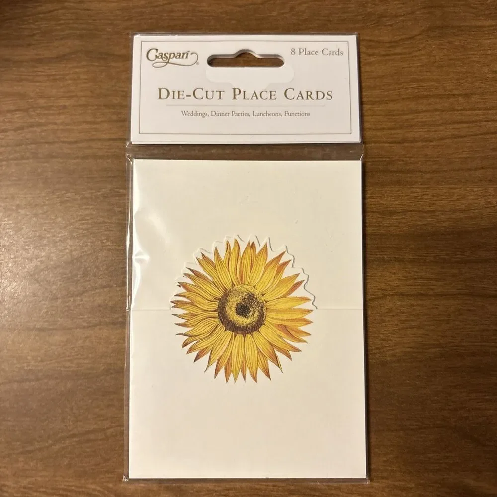 NIP Caspari Pack Of 8 Die-cut Sunflower Place Cards Made In USA Sealed Package